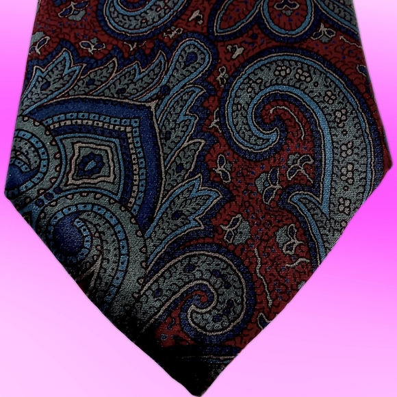 André Valetino Vintage Tie Red & Blue Silk Ornate Paisley Necktie - Picture 6 of 14